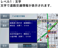 レベル1：文字　文字で道路交通情報が表示されます。