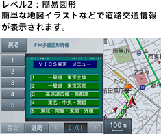 レベル2：簡易図形　簡単な地図イラストなどで道路交通情報が表示されます。