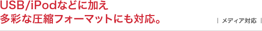 USB/iPodなどに加え多彩な圧縮フォーマットにも対応。 ｜メディア対応｜