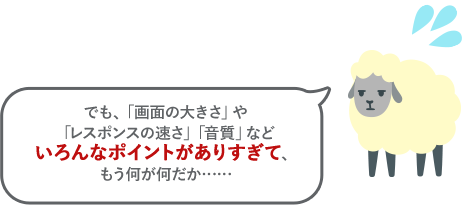 でも、「画面の大きさ」や「レスポンスの速さ」「音質」などいろんなポイントがありすぎて、もう何が何だか…