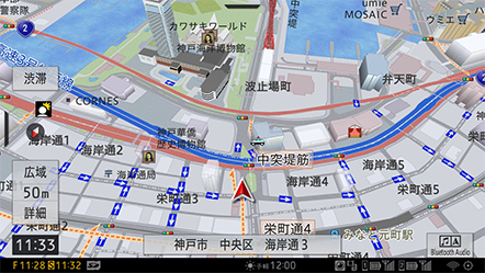 施設を立体的に表示する「ビジュアルランドマーク表示」