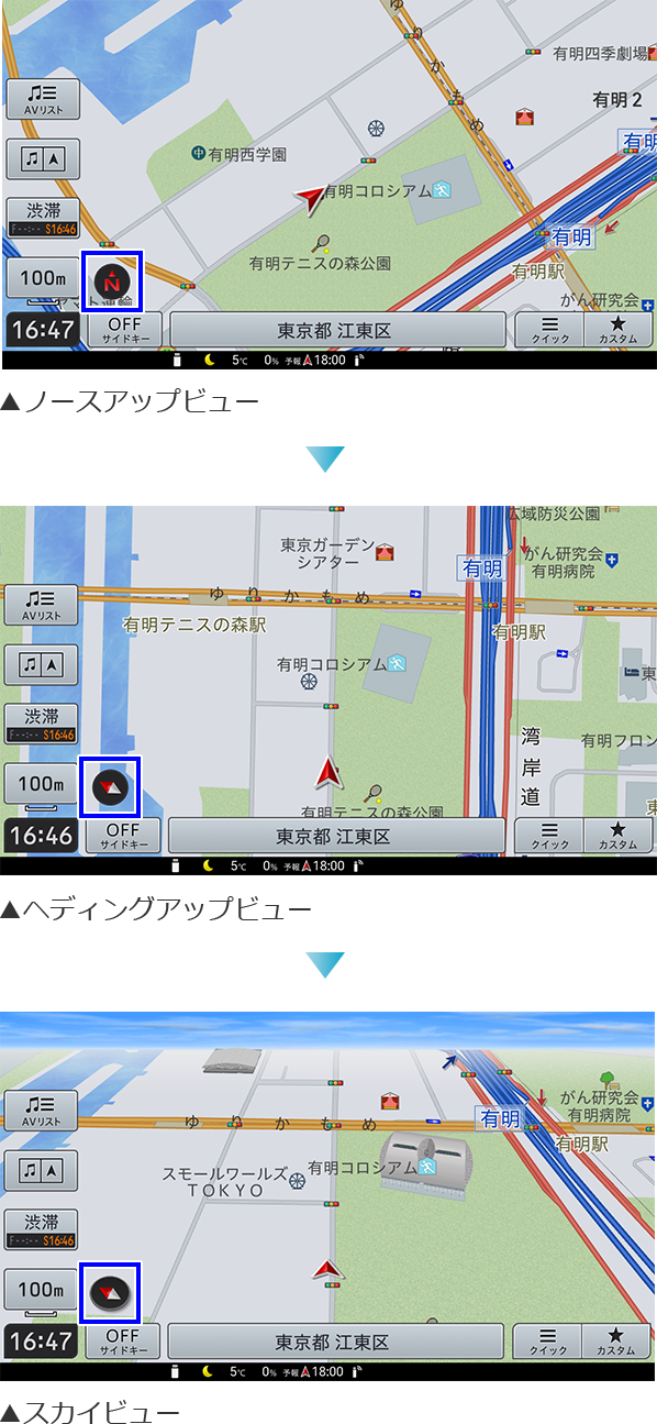 ノースアップビュー/ヘディングアップビュー/スカイビュー