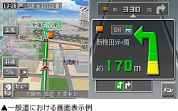 一般道における画面表示例