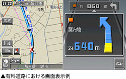 有料道路における画面表示例