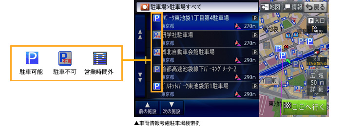 ▲車両情報考慮駐車場検索例