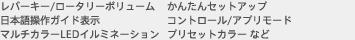 レバーキー/ロータリーボリューム　かんたんセットアップ　日本語操作ガイド表示　コントロール/アプリモード　マルチカラーLEDイルミネーション　プリセットカラー　など
