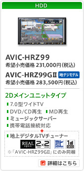 [HDD]AVIC-HRZ99/HRZ99Gll/2Dメインユニットタイプ