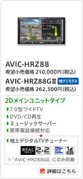 AVIC-HRZ88/HRZ88Gll/2Dメインユニットタイプ