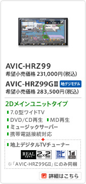 AVIC-HRZ99/HRZ99Gll/2Dメインユニットタイプ